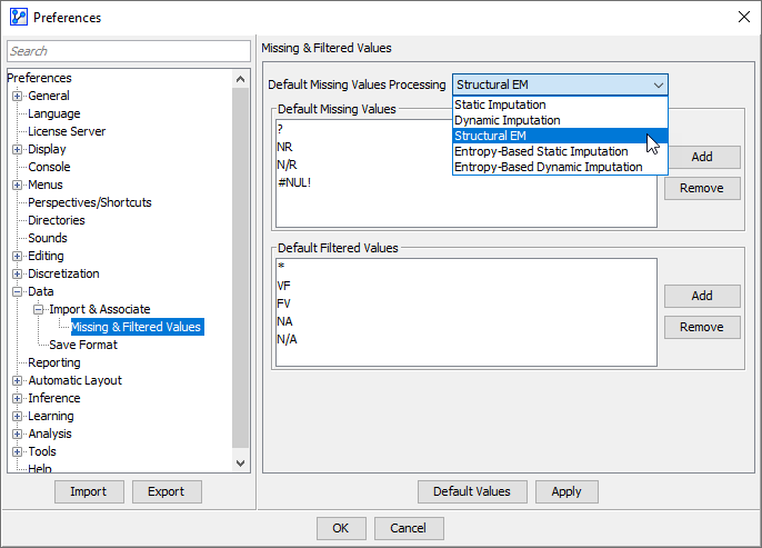 PreferencesDefaultMissingValuesProcessing