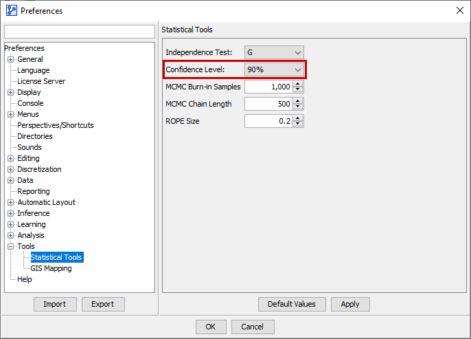 PreferencesToolsStatisticalToolsConfidenceLevel